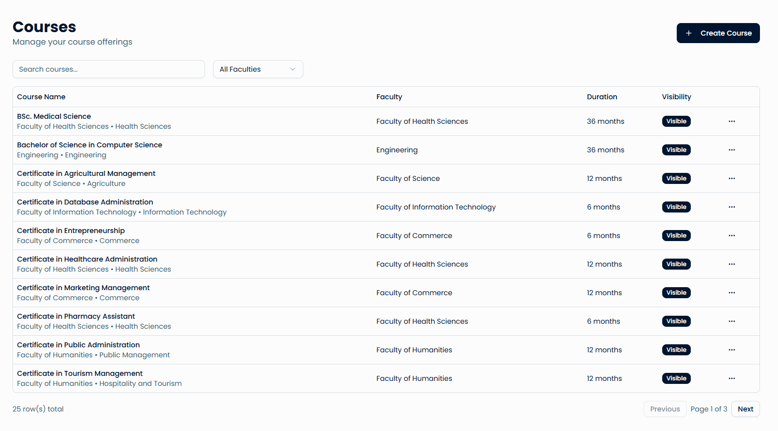 Course management interface