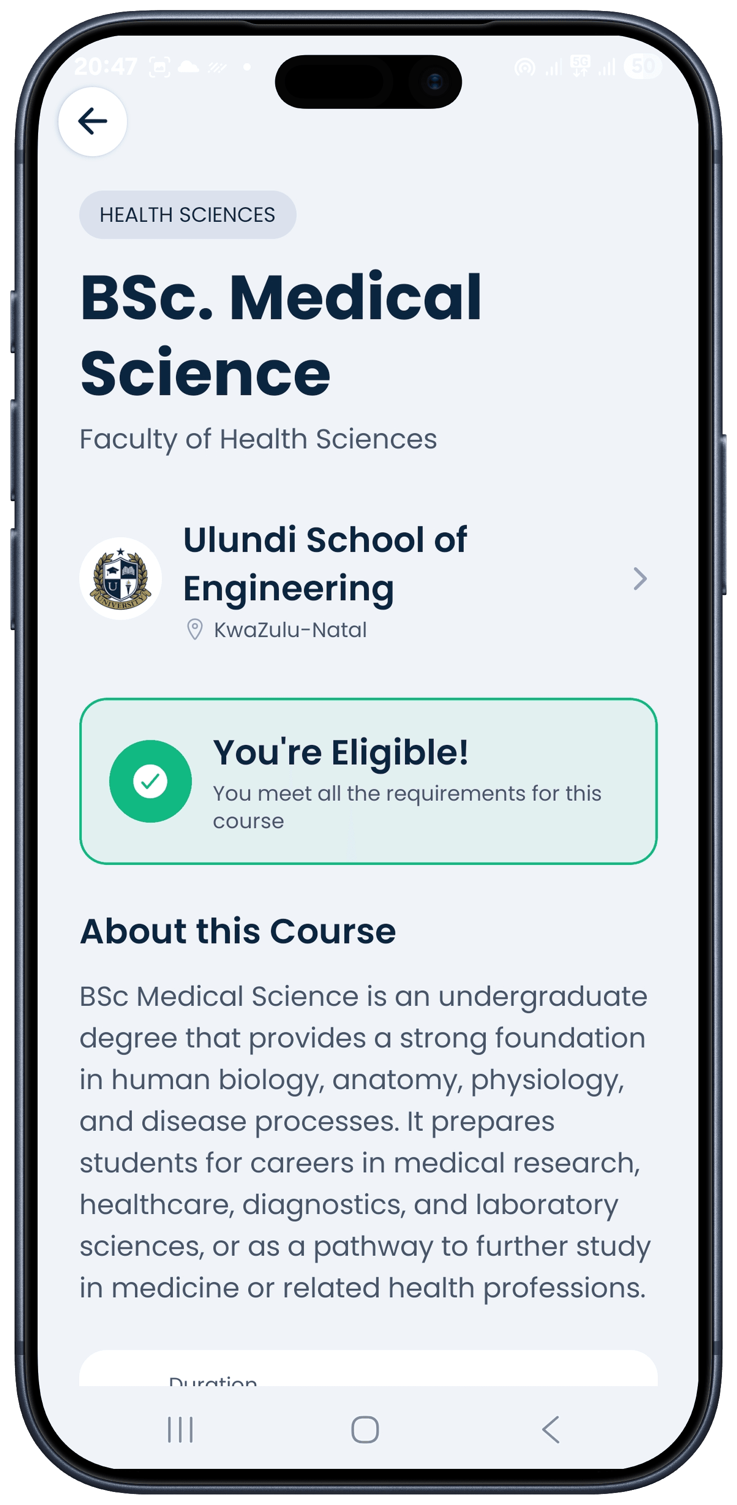 Course details mobile view