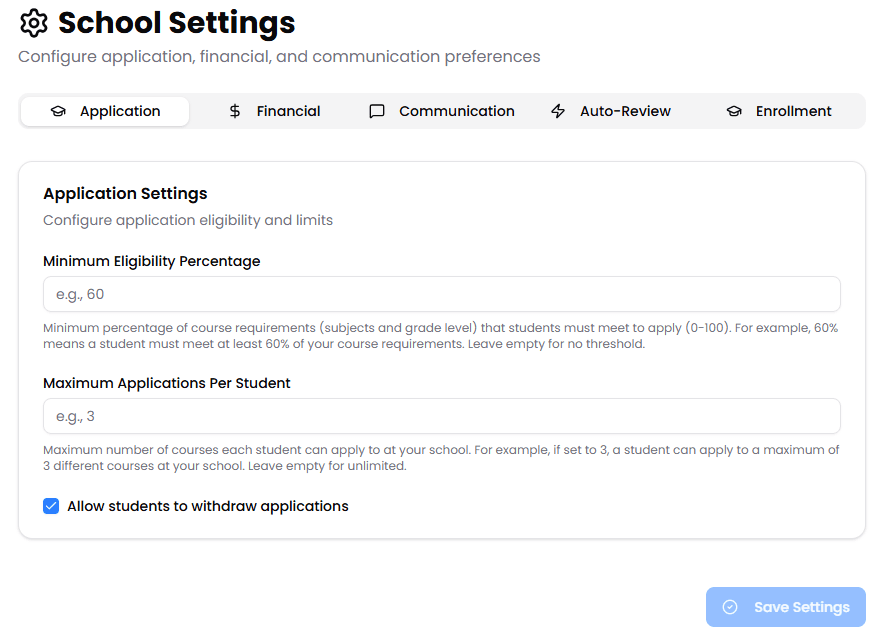 School Settings Management
